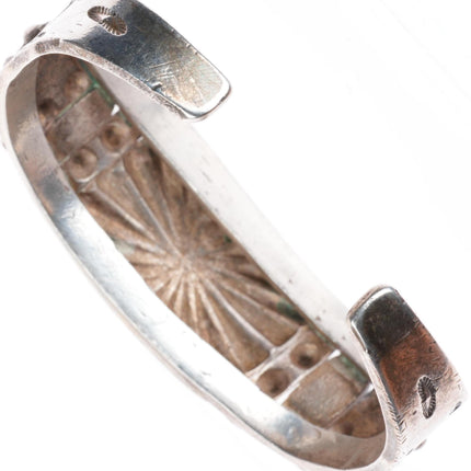 6.4" c1930 Navajo ingot silver rayed repousse high grade turquoise cuff bracelet
