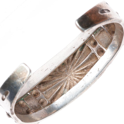 6.4" c1930 Navajo ingot silver rayed repousse high grade turquoise cuff bracelet