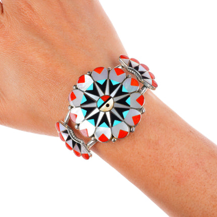 6.25" Delwin Gasper Zuni sterling silver sunface inlay cuff bracelet