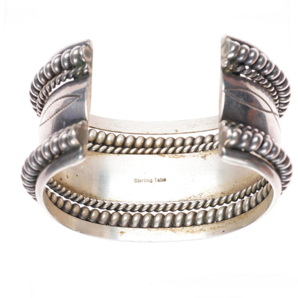 6.4" Tahe Navajo sterling silver twisted wire stamped heavy cuff bracelet