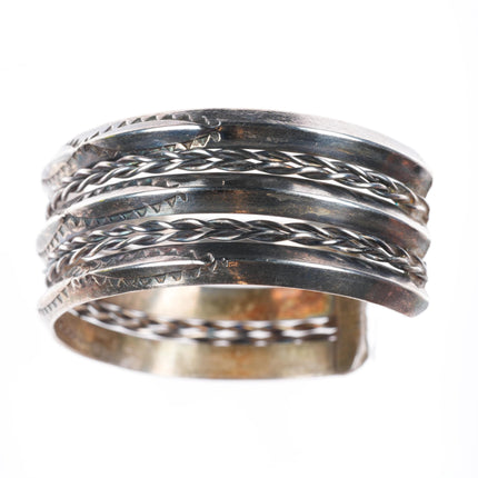 6.5" Vintage Navajo triple carinated stamped sterling silver cuff bracelet