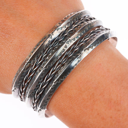 6.5" Vintage Navajo triple carinated stamped sterling silver cuff bracelet