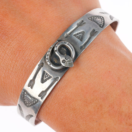 6.25" c1940's Navajo Fred Harvey sterling silver rattlesnake cuff bracelet