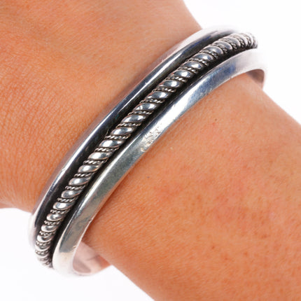 6.4" vintage Mexican southwestern sterling silver twisted rope cuff bracelet