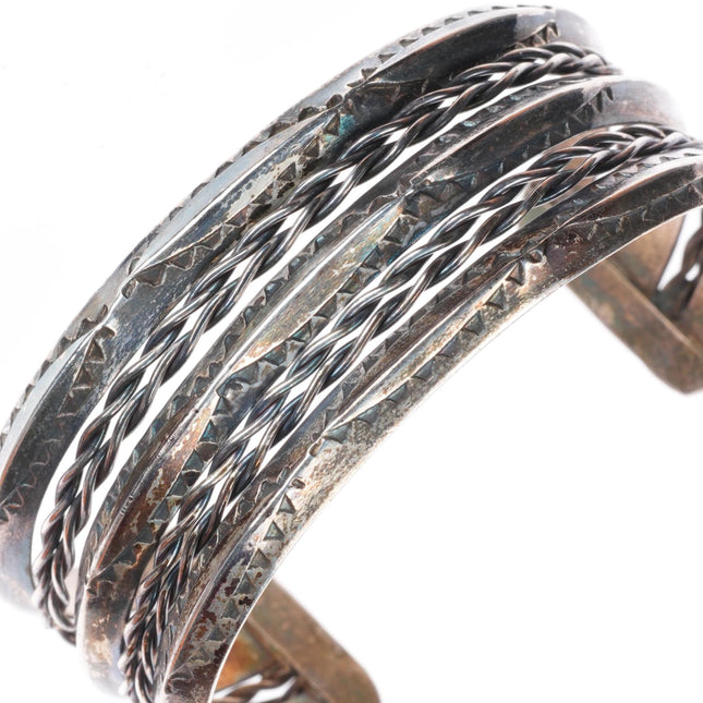 6.5" Vintage Navajo triple carinated stamped sterling silver cuff bracelet