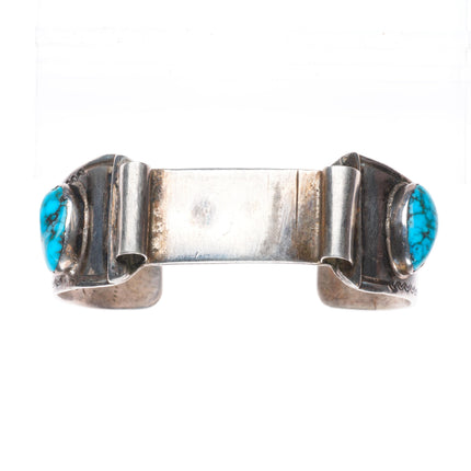6.4" c1930's Navajo Ingot silver spiderweb turquoise watch cuff bracelet