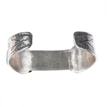6.4" c1930's Navajo Ingot silver spiderweb turquoise watch cuff bracelet