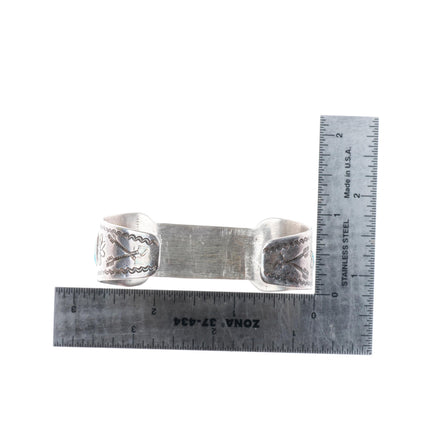 6.4" c1930's Navajo Ingot silver spiderweb turquoise watch cuff bracelet