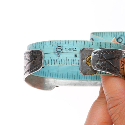 6.4" c1930's Navajo Ingot silver spiderweb turquoise watch cuff bracelet
