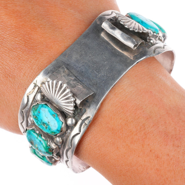 6.9" Vintage Zuni sterling silver high grade turquoise watch cuff bracelet