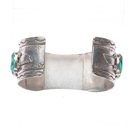6.9" Vintage Zuni sterling silver high grade turquoise watch cuff bracelet