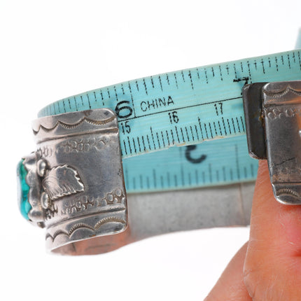 6.9" Vintage Zuni sterling silver high grade turquoise watch cuff bracelet