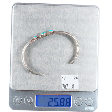 6.5" 20's-30's Historic Navajo ingot silver deep stamped turquoise cuff bracelet