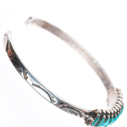 6" vintage Lonjose Zuni sterling silver turquoise needlepoint row cuff bracelet