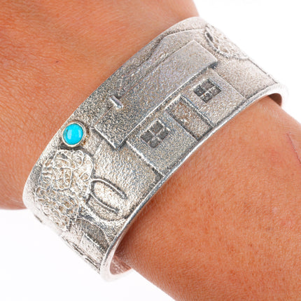 6" Kewa or Navajo Tufa Cast sterling silver cuff bracelet with turquoise