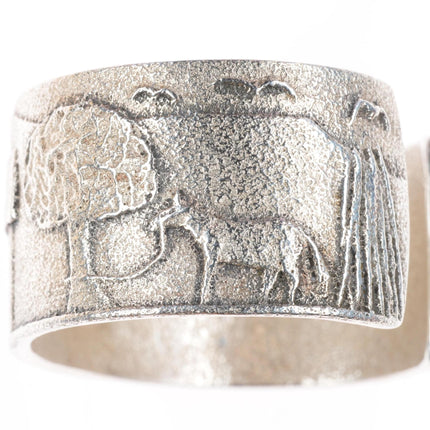 6" Kewa or Navajo Tufa Cast sterling silver cuff bracelet with turquoise
