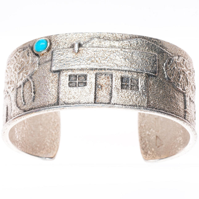 6" Kewa or Navajo Tufa Cast sterling silver cuff bracelet with turquoise