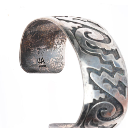 7.25" William Anderson Navajo sterling silver wide band overlay cuff bracelet