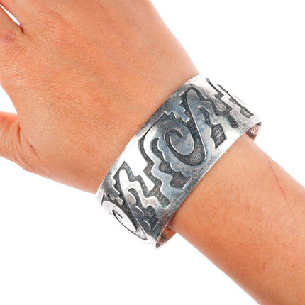 7.25" William Anderson Navajo sterling silver wide band overlay cuff bracelet