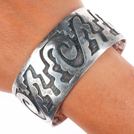 7.25" William Anderson Navajo sterling silver wide band overlay cuff bracelet
