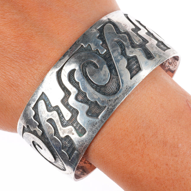 7.25" William Anderson Navajo sterling silver wide band overlay cuff bracelet