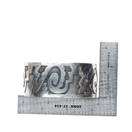 7.25" William Anderson Navajo sterling silver wide band overlay cuff bracelet