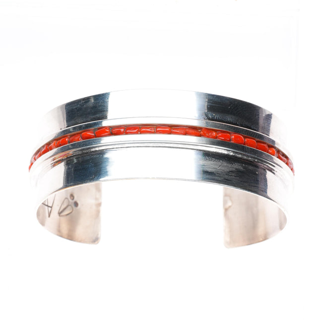 6.6" Alois Wagner Santo Domingo (Kewa) sterling silver coral cuff bracelet