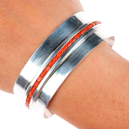 6.6" Alois Wagner Santo Domingo (Kewa) sterling silver coral cuff bracelet