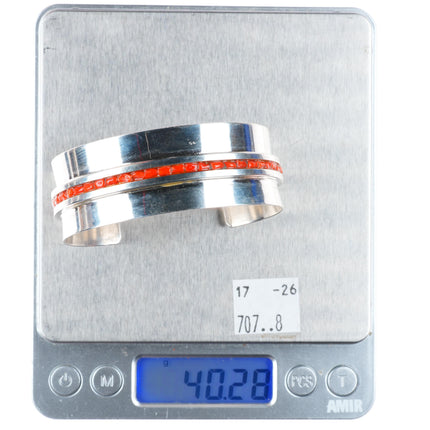 6.6" Alois Wagner Santo Domingo (Kewa) sterling silver coral cuff bracelet