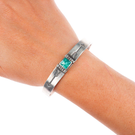 6.8" Jesse Robbins Muscogee (Creek) Ingot silver cuff bracelet w/ nice turquoise