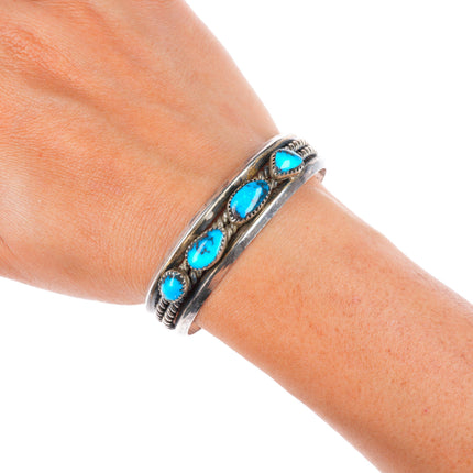 6.4" Vintage Navajo Bisbee Turquoise sterling silver 4 stone cuff bracelet