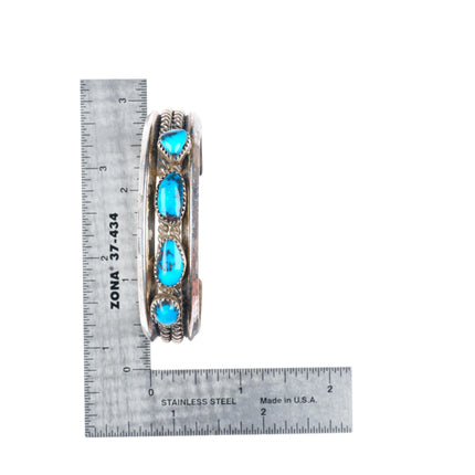 6.4" Vintage Navajo Bisbee Turquoise sterling silver 4 stone cuff bracelet