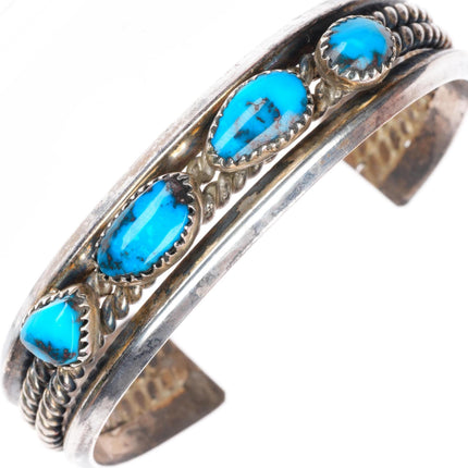 6.4" Vintage Navajo Bisbee Turquoise sterling silver 4 stone cuff bracelet