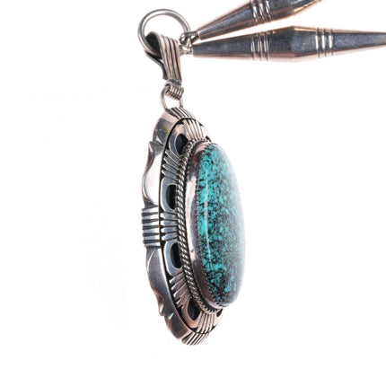 Will Denetdale Navajo sterling silver spiderweb turquoise cone beaded necklace