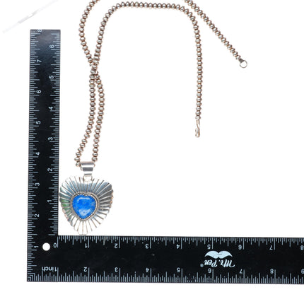 25" Marcella James Navajo sterling silver Denim Lapis beaded pearls necklace