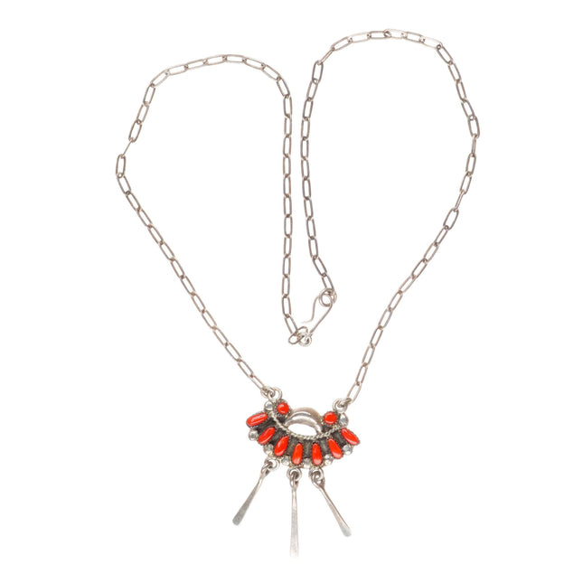 16.5" Bill & Lou Lucinda Laweka Zuni sterling silver coral cluster necklace