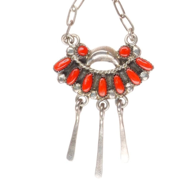 16.5" Bill & Lou Lucinda Laweka Zuni sterling silver coral cluster necklace