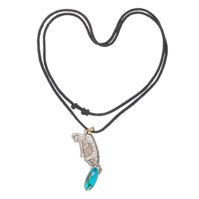 Whirling Wind Ray Morton Navajo Tufa Cast Kokopelli pendant with nice turquoise