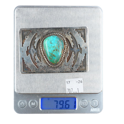 1.5" vintage Navajo sterling silver thunderbird belt buckle with nice turquoise