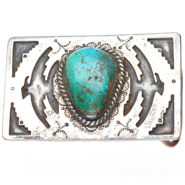 1.5" vintage Navajo sterling silver thunderbird belt buckle with nice turquoise