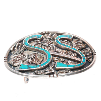 1.75" Alberto Contreras southwestern modernist sterling turquoise belt buckle