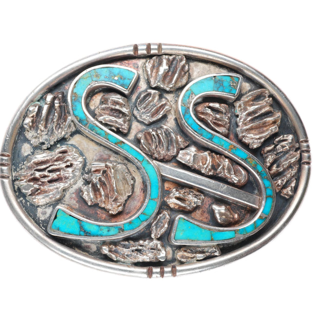 1.75" Alberto Contreras southwestern modernist sterling turquoise belt buckle