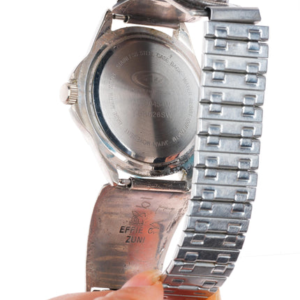 7.75" Vintage Effie Calavaza Zuni sterling silver turquoise watch tips bracelet