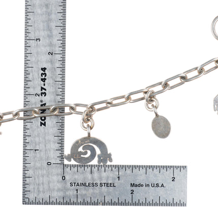 6.8" vintage Native American sterling silver lapis link charm bracelet