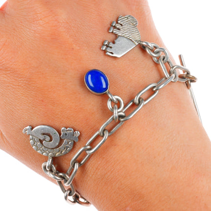 6.8" vintage Native American sterling silver lapis link charm bracelet