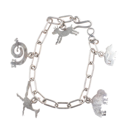 6.8" vintage LE Native American sterling silver animals link charm bracelet