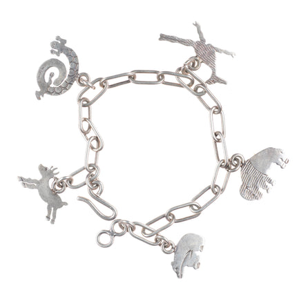 6.8" vintage LE Native American sterling silver animals link charm bracelet