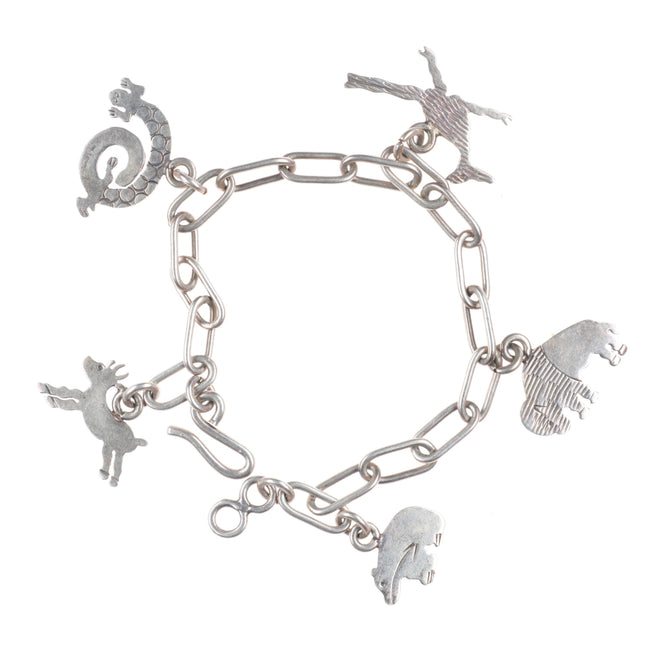 6.8" vintage LE Native American sterling silver animals link charm bracelet