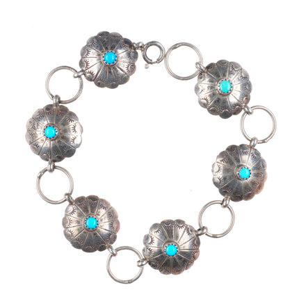 8" Vintage Abel Toledo Navajo sterling silver turquoise concho link bracelet