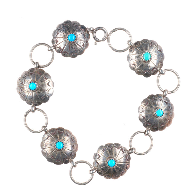 8" Vintage Abel Toledo Navajo sterling silver turquoise concho link bracelet